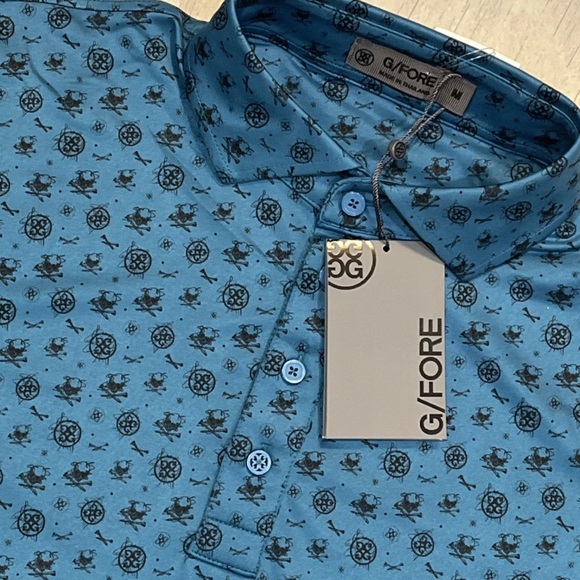 G/FORE Blue Polo Shirt with All-Over Print - Picture 1 of 4